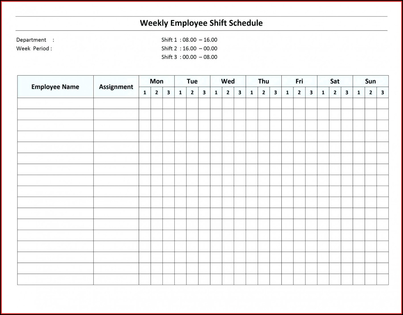 Monthly Employee Schedule Template Pdf