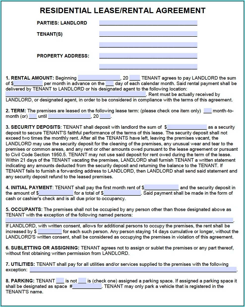 California Association Of Realtors Rental Agreement Form Pdf