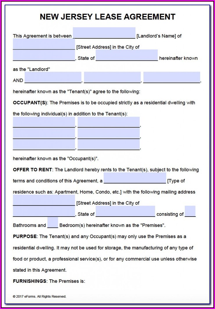 New Jersey Association Of Realtors Standard Form Of Residential Lease 2019