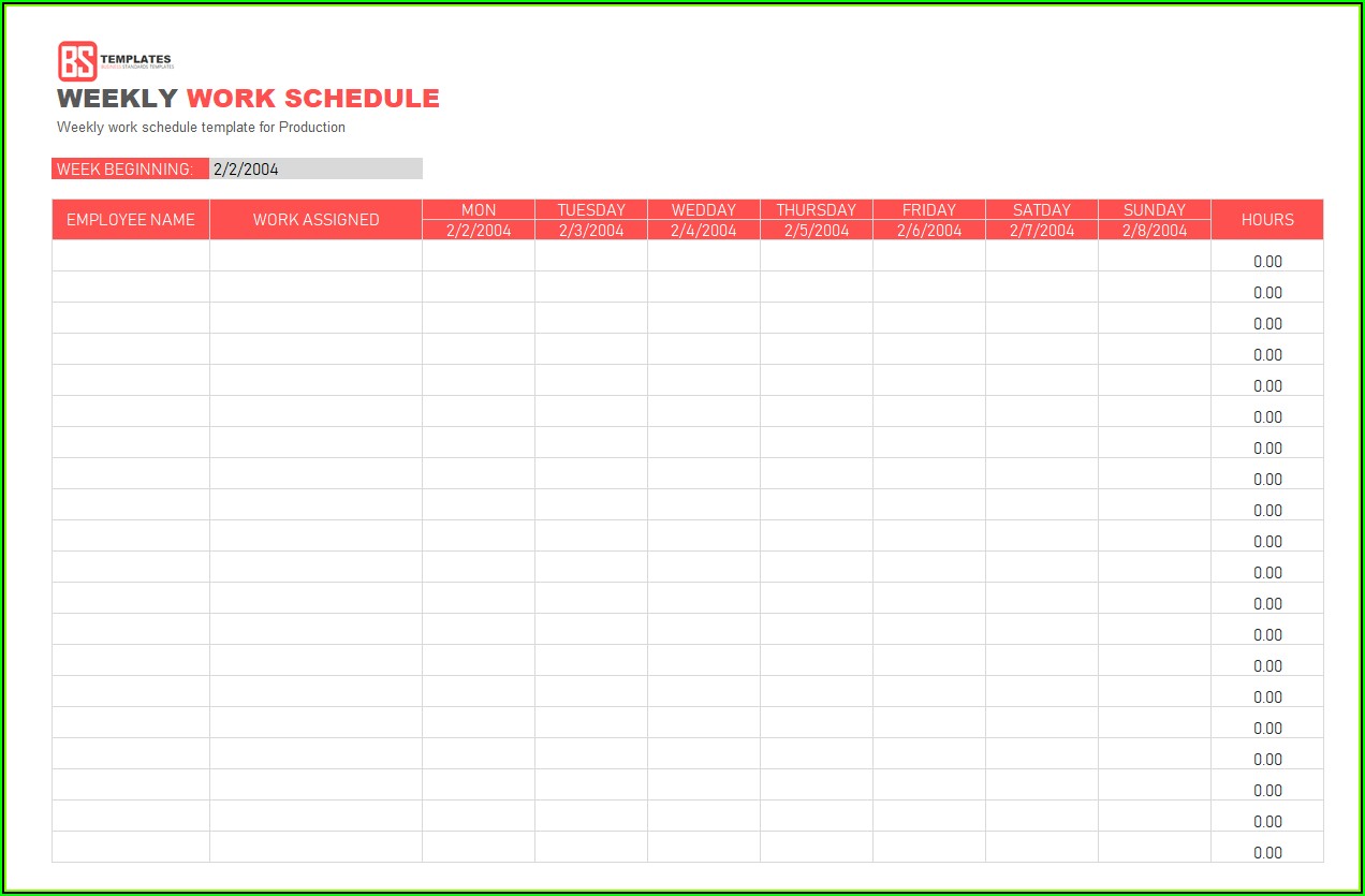 Employee Monthly Schedule Template Excel