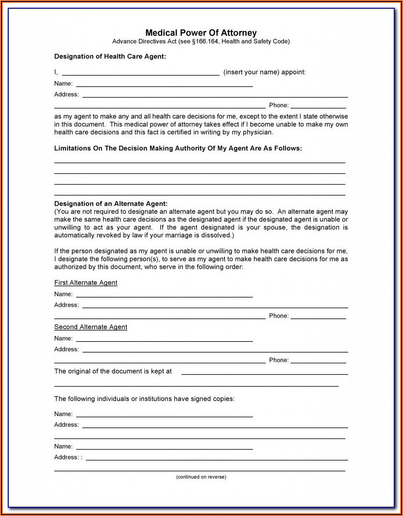 Free Printable Medical Power Of Attorney Form Florida - Form : Resume ...