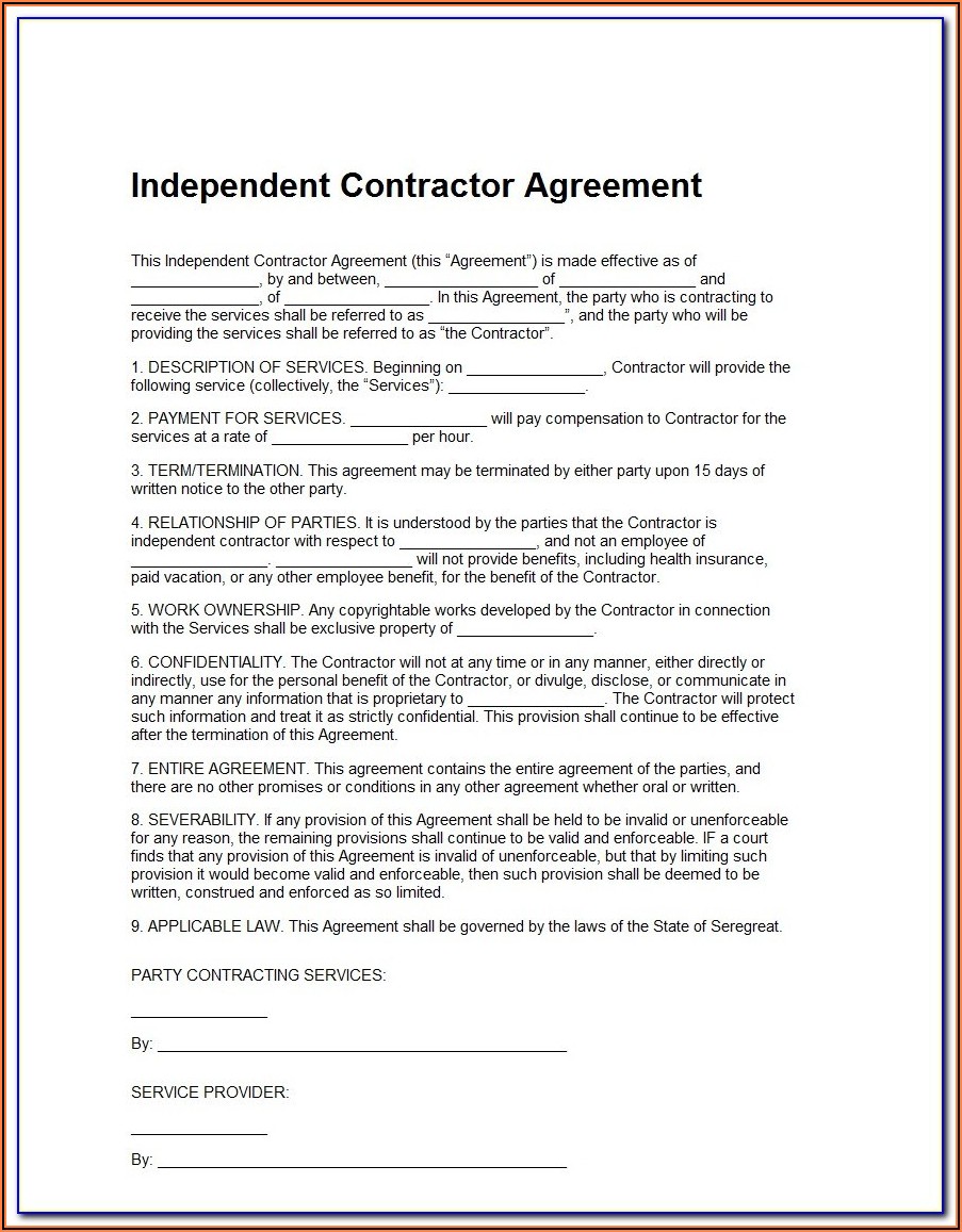 Opers Independent Contractor Acknowledgement Form