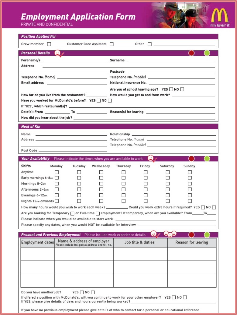 Mcdonalds Job Application Form Australia