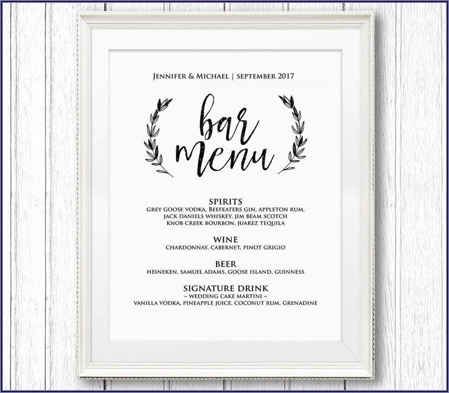 Wedding Drink Menu Template