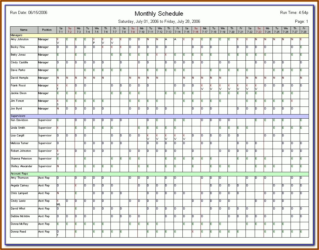 Blank Monthly Employee Schedule Template