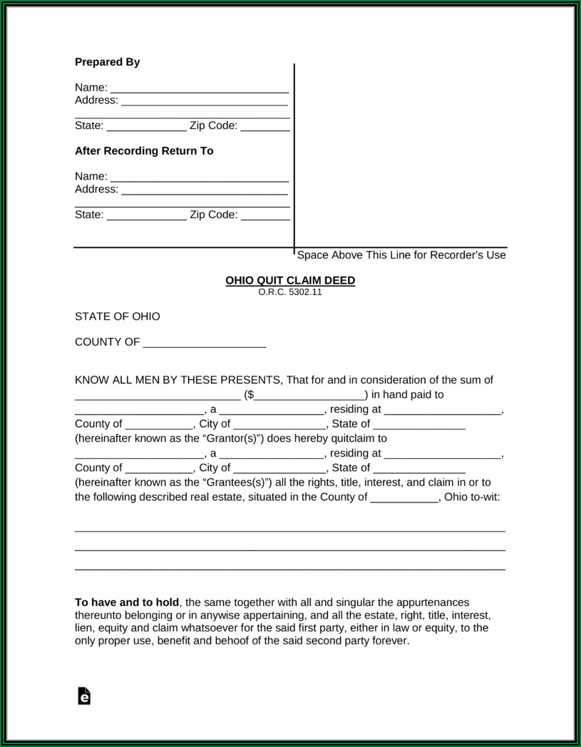 Quit Claim Deed Form Ohio Pdf