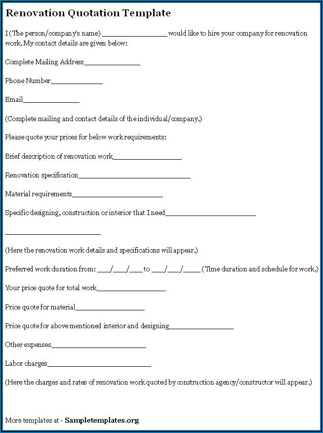 Free Construction Quote Template Excel