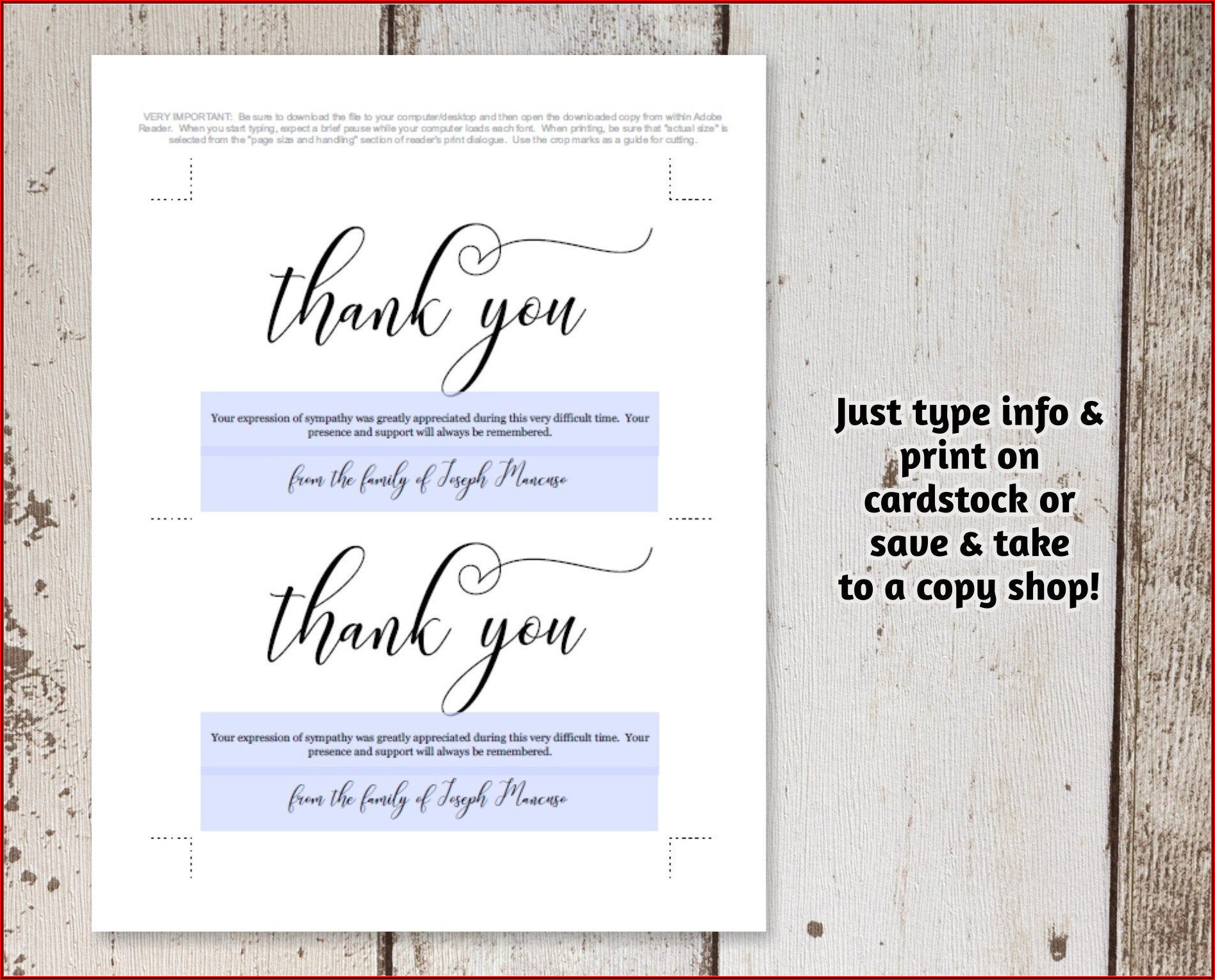 Free Printable Funeral Thank You Card Template