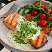 Grilled Salmon with Creamy Pesto