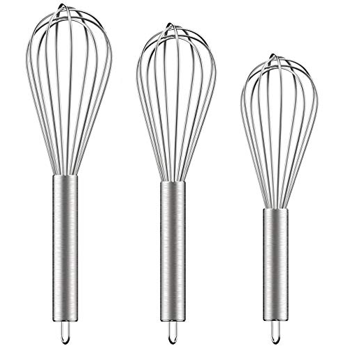 Ouddy Stainless Steel Whisk Set 8'+10'+12', Kitchen Whisk Balloon Whisks for Cooking Egg Beater Wire Wisk Wisking Tool for Blending Whisking Beating Stirring Baking