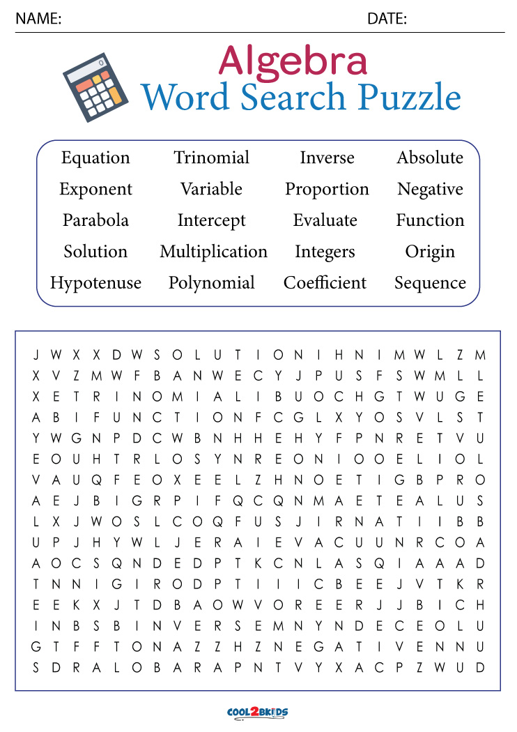 Algebra Word Search