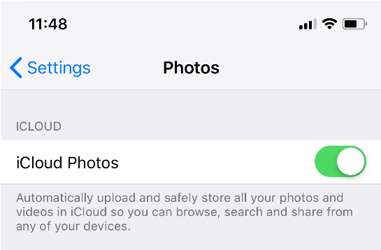 Settings - Photos - iCloud photos