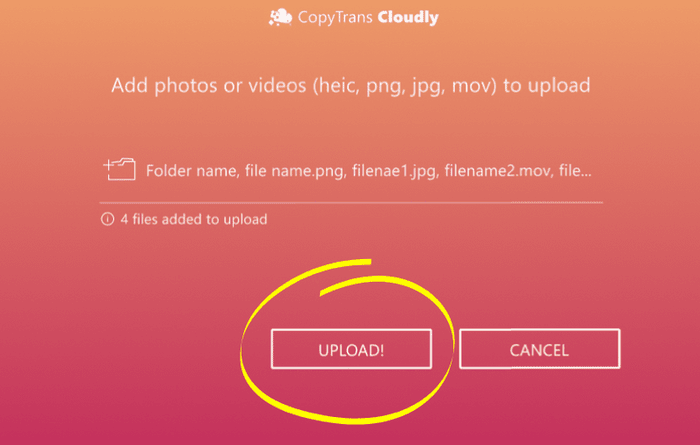 CopyTrans Cloudly upload confirmation