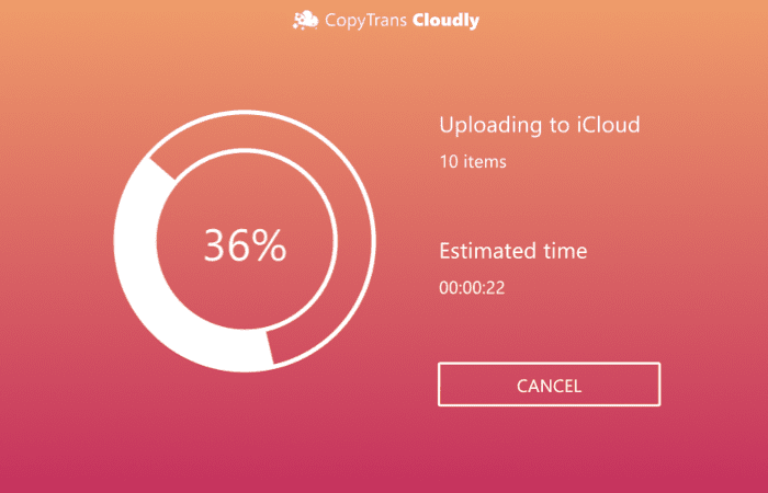 CopyTrans Cloudly upload process