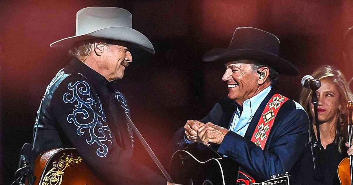 George Strait and Alan Jackson performing 'Remember When' and 'Troubadour' at the 50th CMA Awards, celebrating the timeless soul of country music.