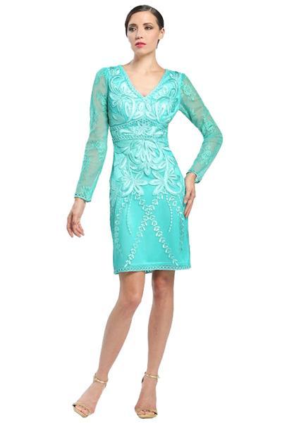 Sue Wong - Floral Embroidered Long Sleeve V-Neck Dress N4516 – Couture ...