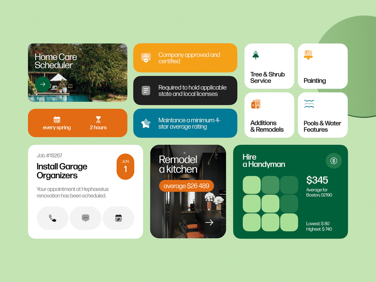 A home care app ui elements