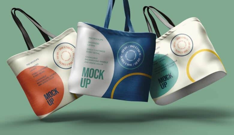 A floating tote bags mockup