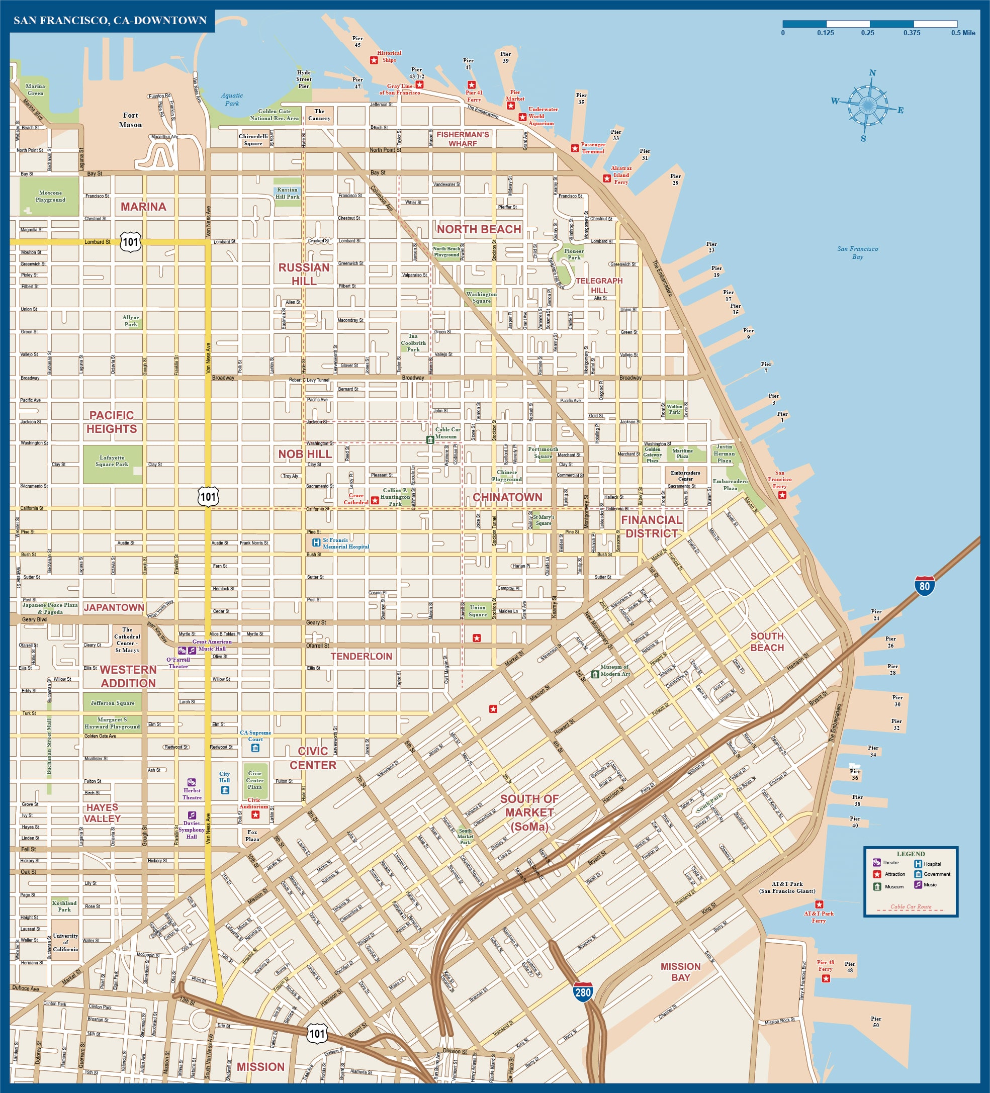 Printable Map Of San Francisco Downtown Printable Maps - Bank2home.com