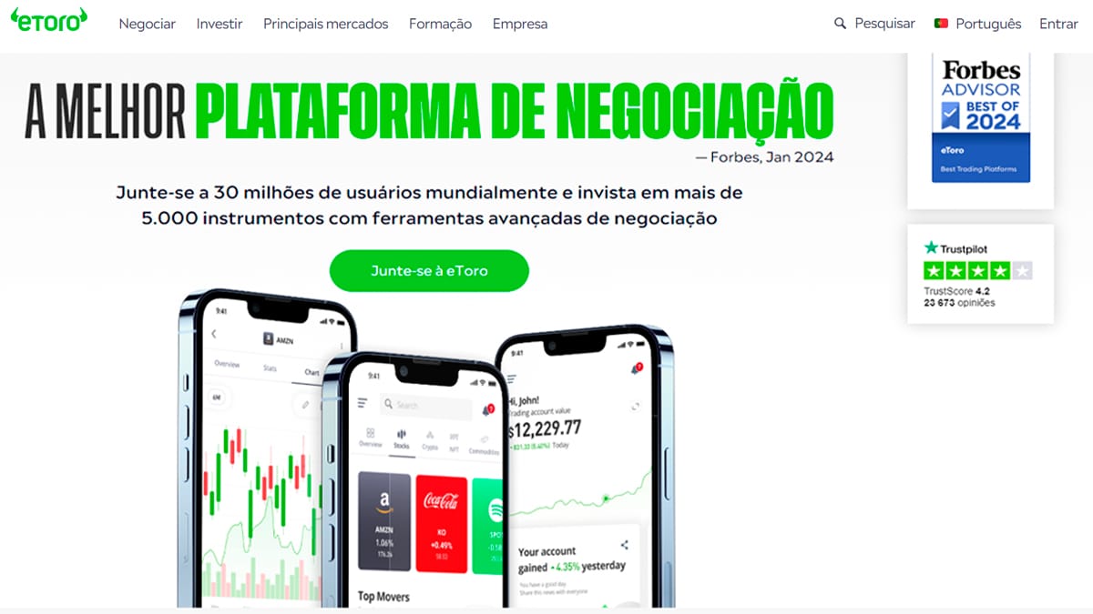 Praticidade e bons recursos fazem da eToro uma escolha certeira