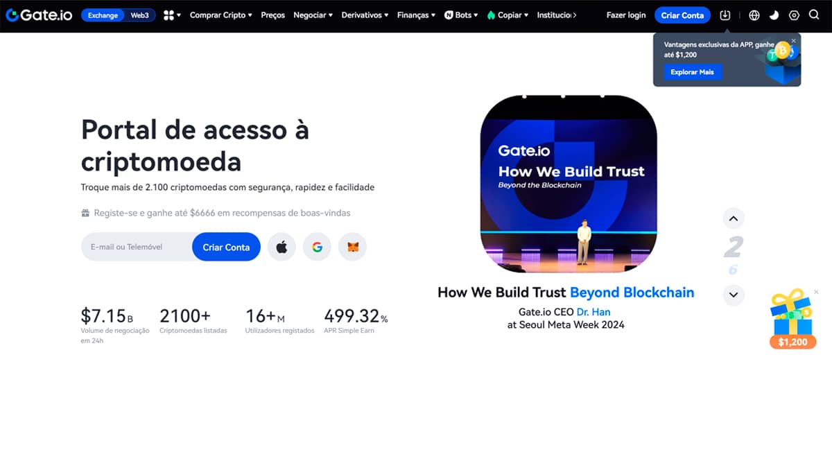 A Gate.io é uma das corretoras mais populares entre traders brasileiros