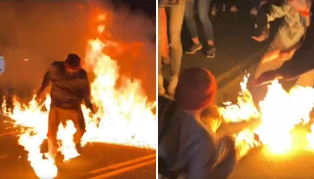 Twitter Portland rioter sets himself on fire