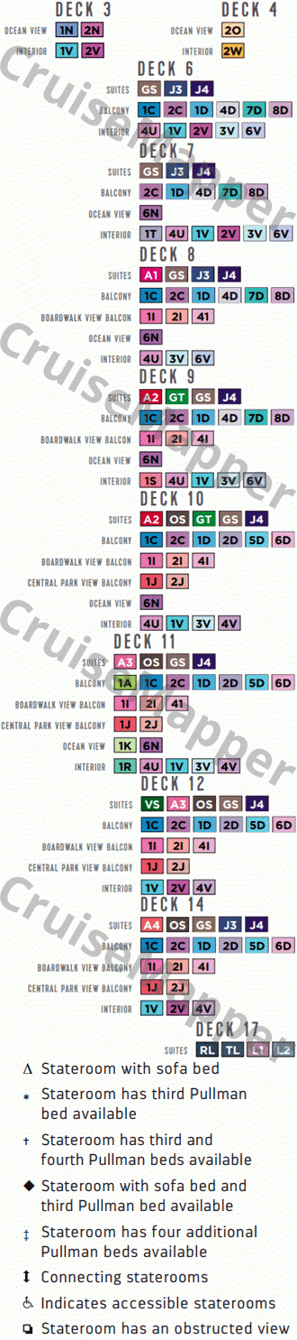 Wonder Of The Seas deck 8 plan (Central Park-Cabins) legend