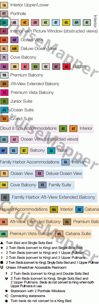Carnival Vista deck 11 plan (Panorama-Cabins-Kids) legend