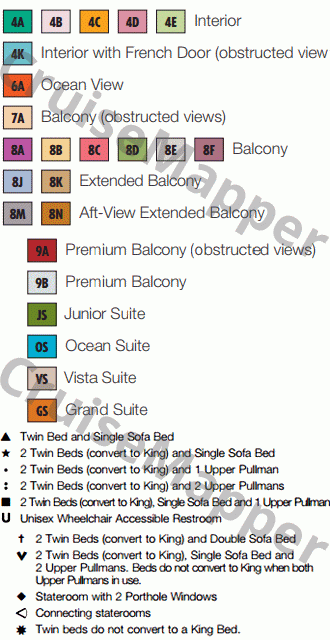 Carnival Miracle deck 7 plan (Verandah-Cabins) legend