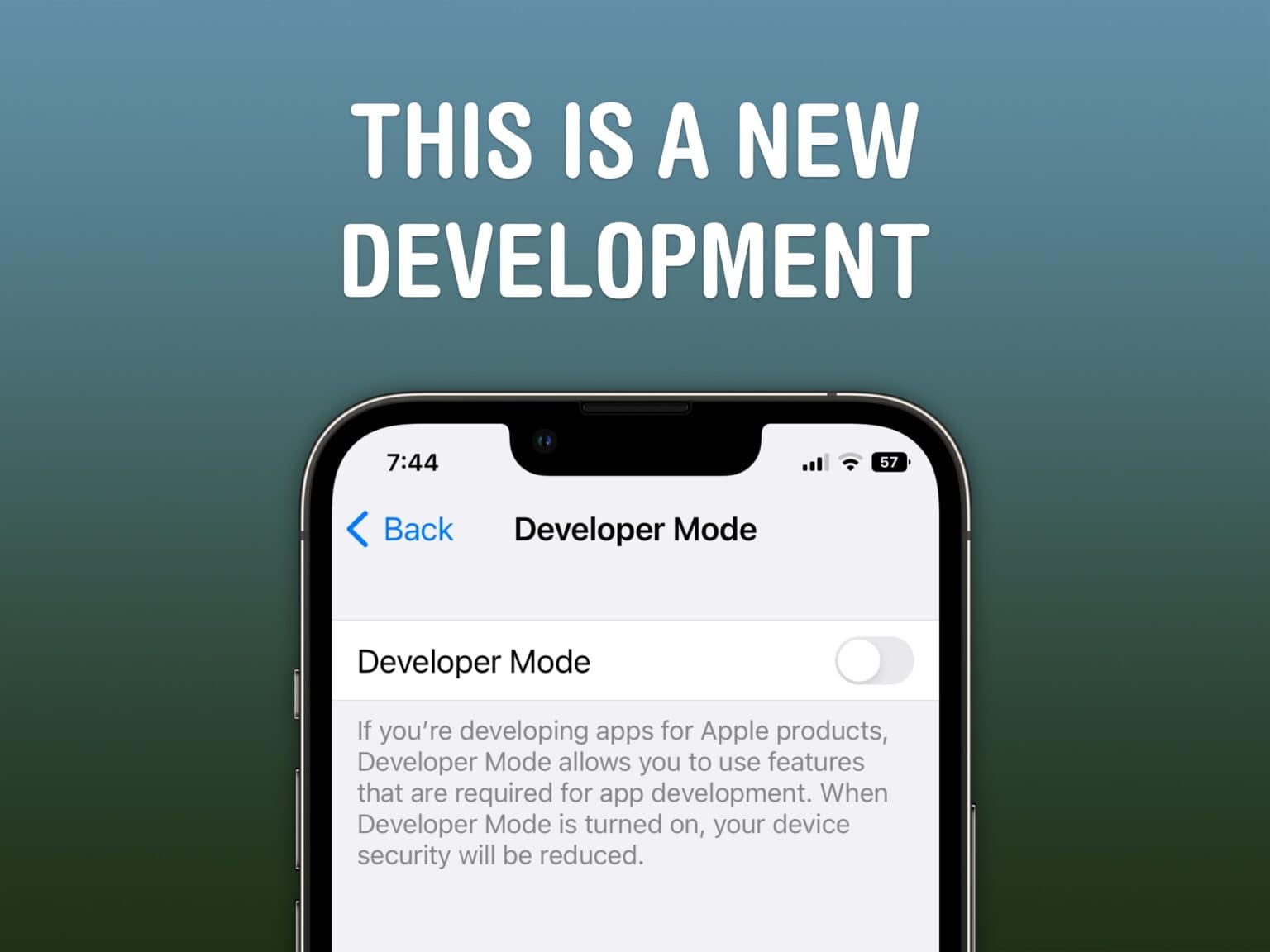 Screenshot showing how to turn on Developer Mode to put your own apps on your iPhone.