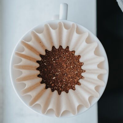 coffee grounds in a coffee maker.