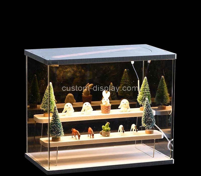 Custom acrylic LED light 2 tier dustproof showcase