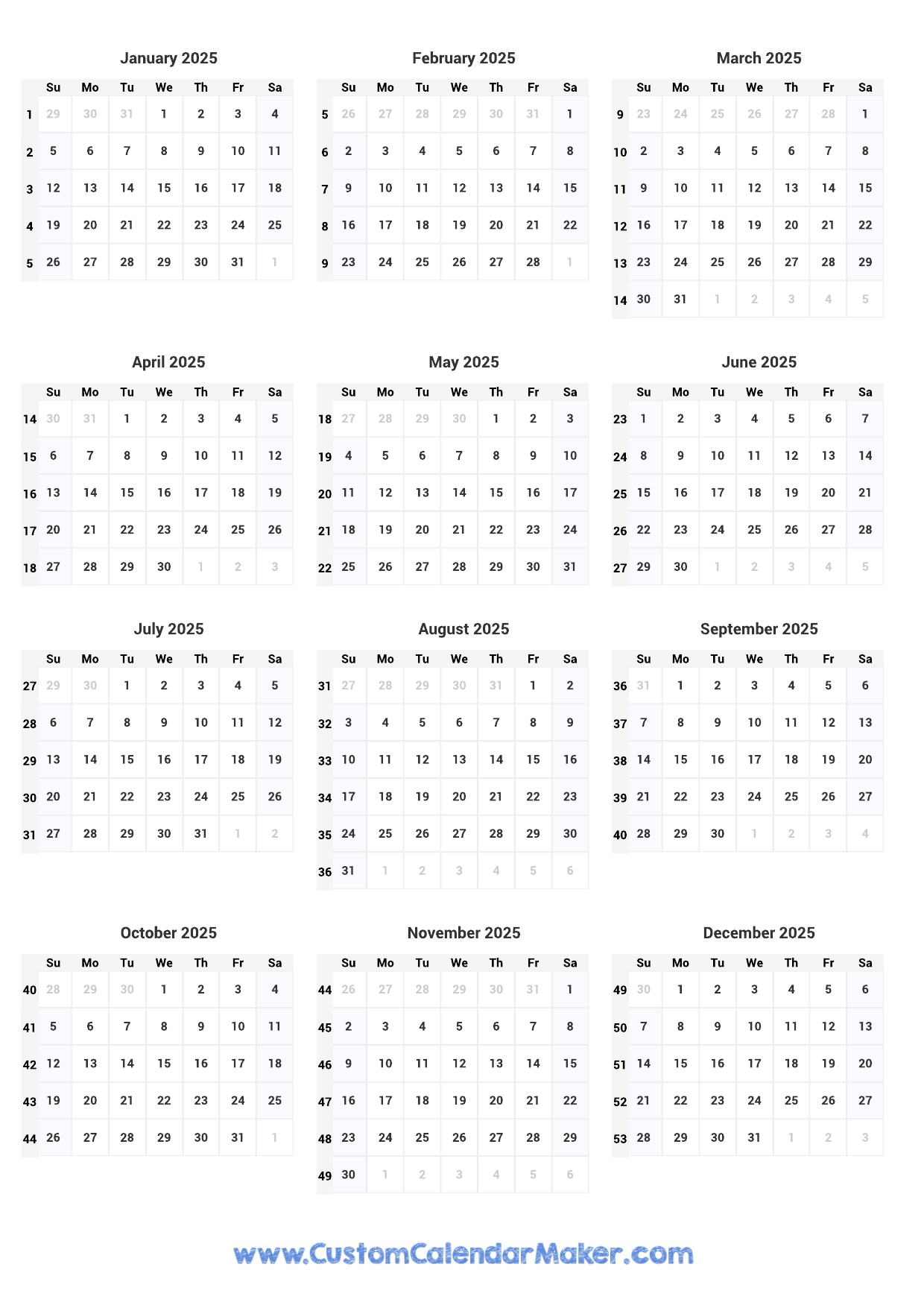 2025 Yearly Calendar With Week Numbers: A Comprehensive Guide - 2025 ...