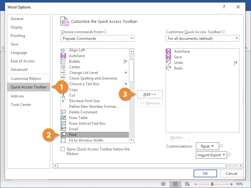 Option boxes in word