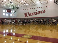 surprise flash mob performance during girls varsity soccer skit at pep rally