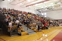 bleachers full of students at the pep rally