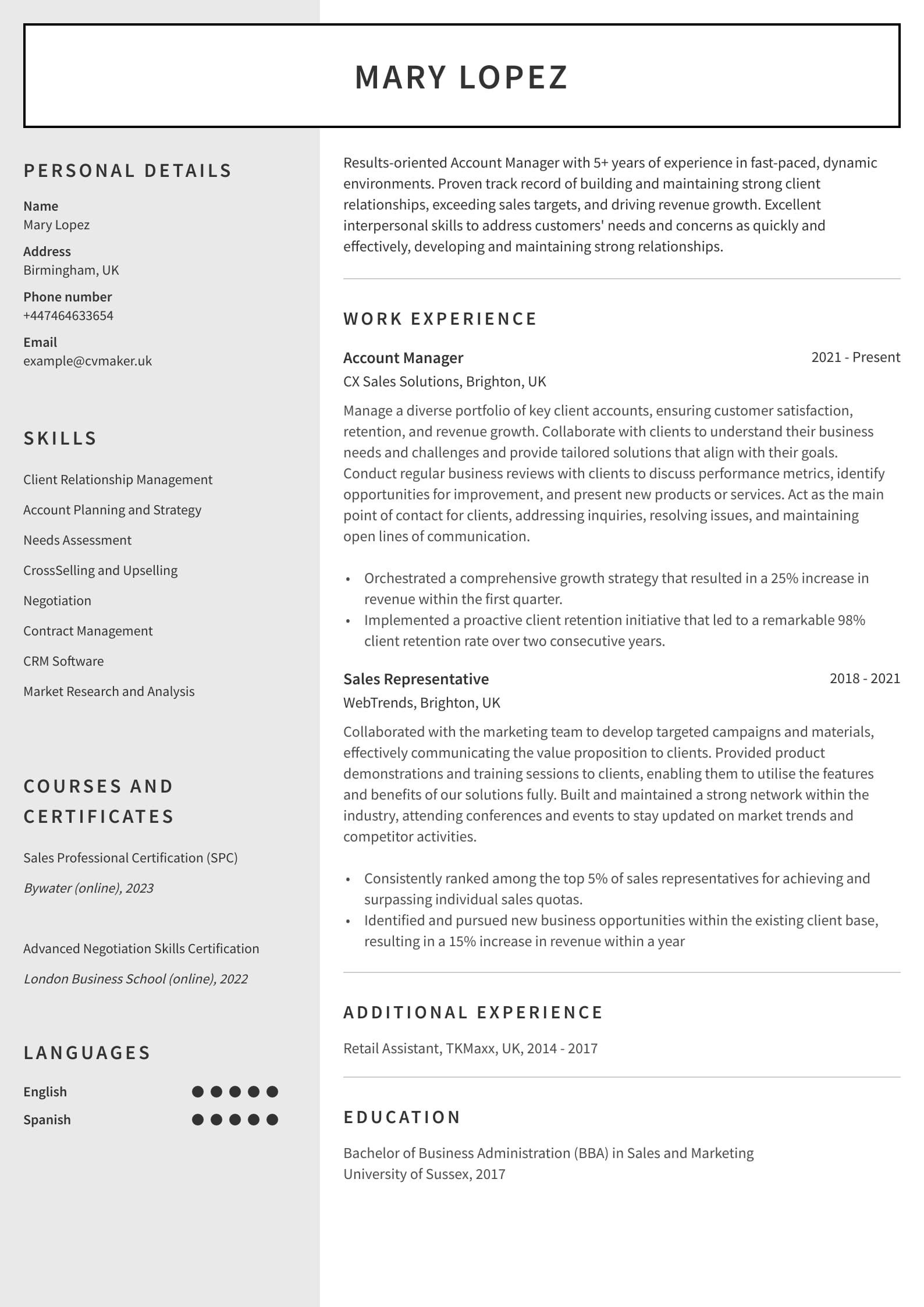 Account Manager CV Example | 2023 Guide