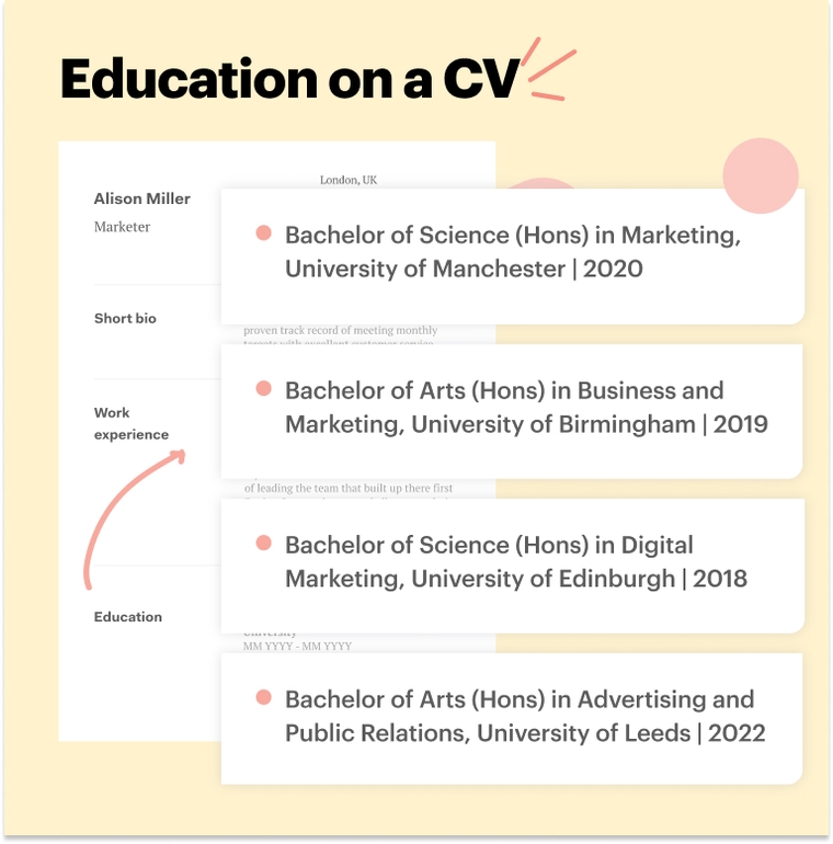 Education on a CV tips