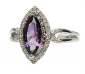 Modern Amethyst and Diamond Ring