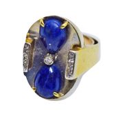 Mid-Century Modern 3.1ct. Lapis Lazuli and Diamond 18kt. Ring