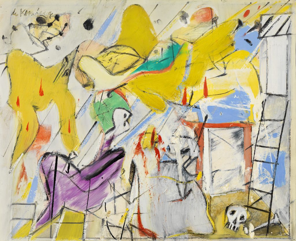 Abstract Expressionism : Willem de Kooning, Abstraction, 1949-1950, oil and oleoresin on cardboard. Museo Nacional Thyssen-Bornemisza, Madrid, Spain.