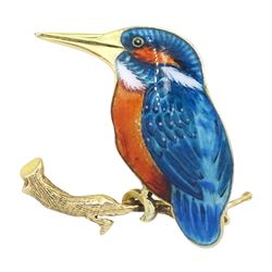 9ct gold enamel kingfisher brooch by Alabaster & Wilson, Birmingham 2000