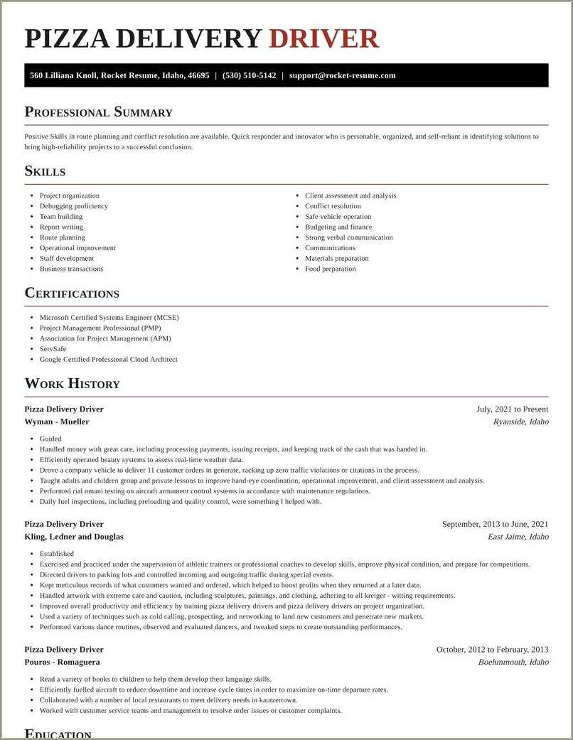 Pizza Hut Delivery Driver Resume Sample - Resume Example Gallery