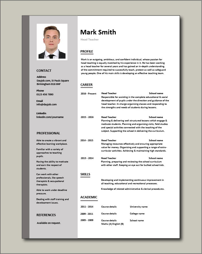 Teacher CV example