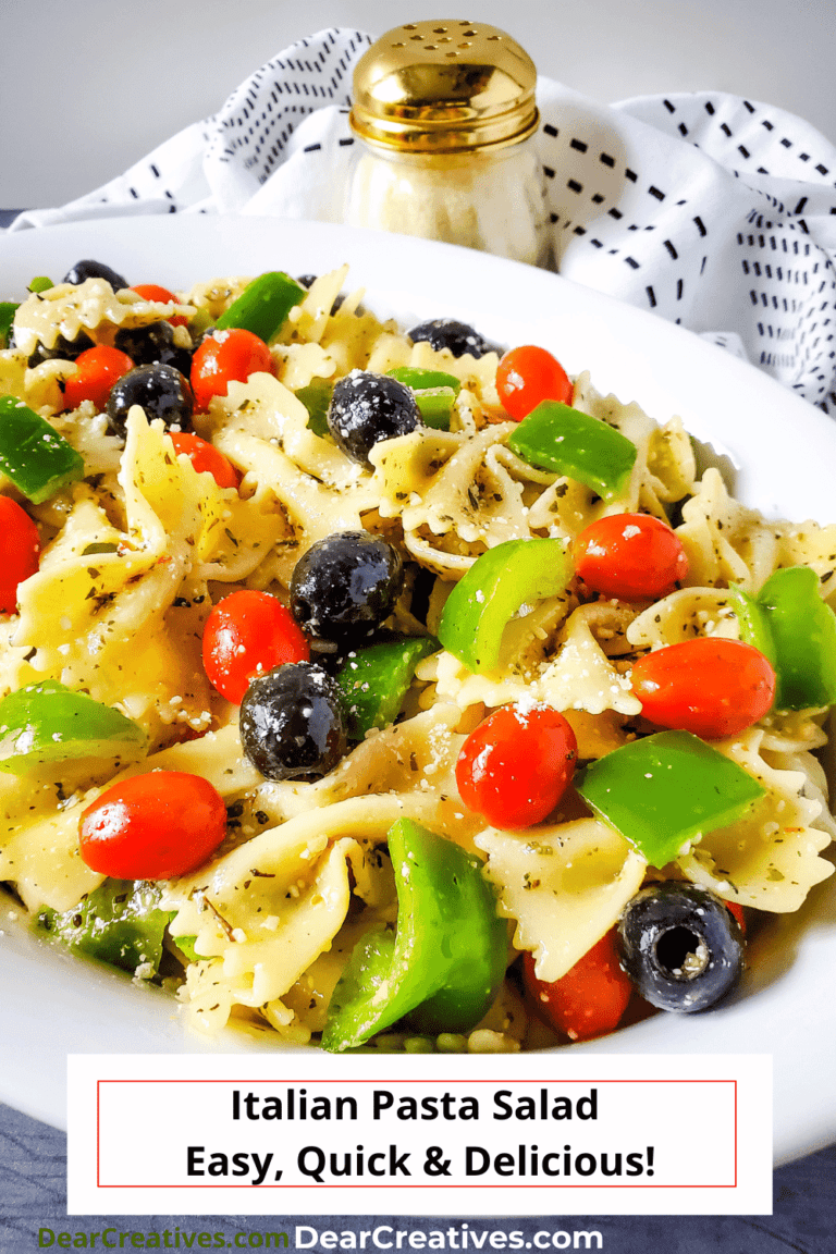 Italian Pasta Salad - Easy to make, delicious, great for lunch, packed lunches, and dinner, pot-lucks and parties.Serve this pasta salad cold and enjoy! Print this pasts salad recipe -DearCreatives.com