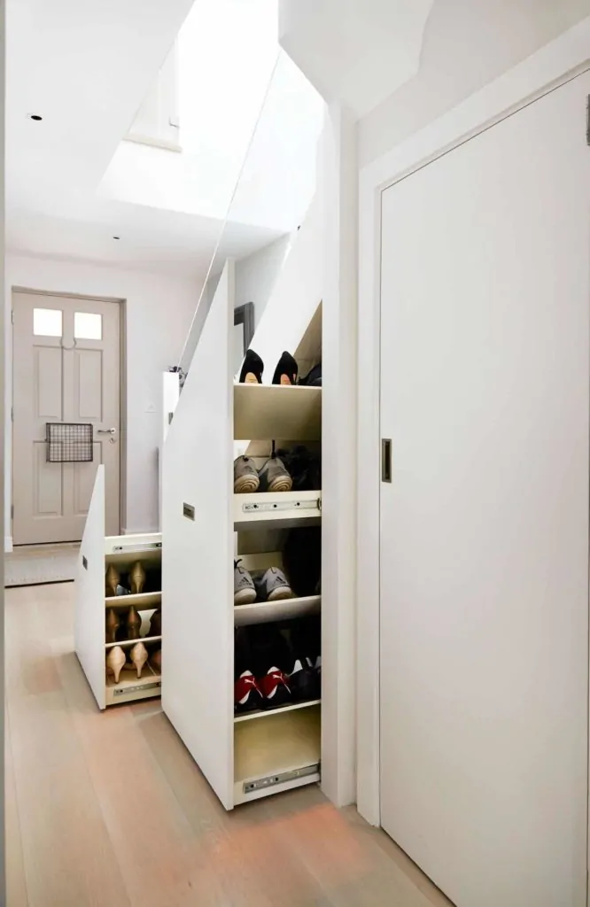 Slide-out Shoe Rack Under the Stairs