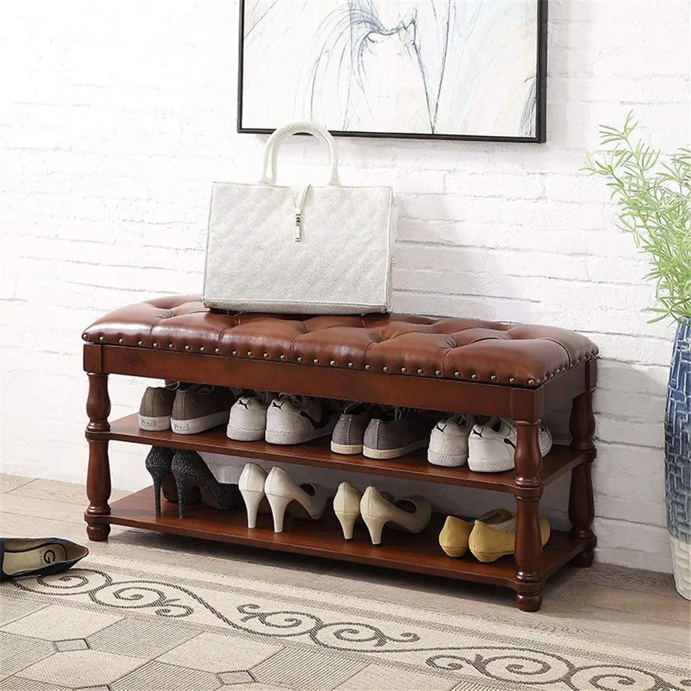 Leather Bench with an Under-Mounted Shoe Organizer