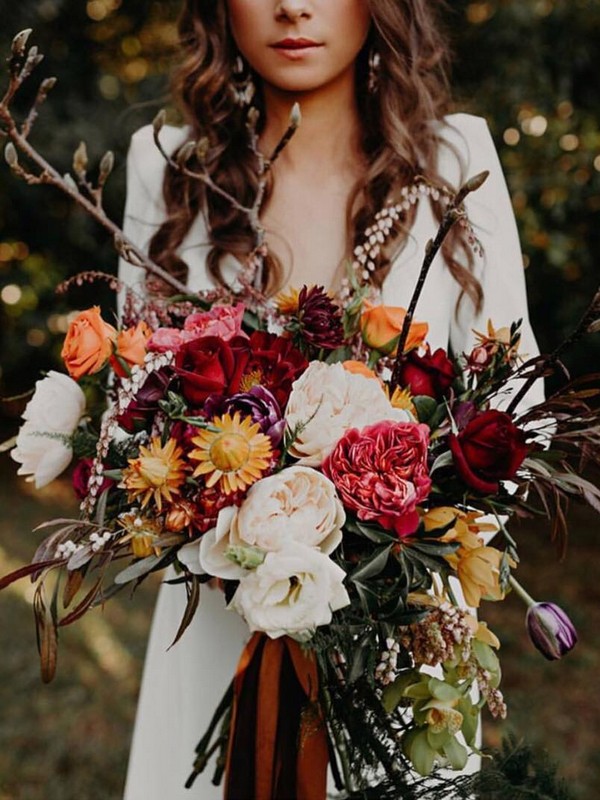 sunset orange red wedding bouquet1