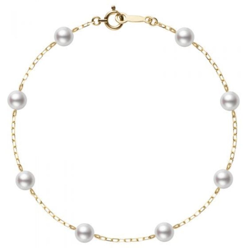 Mikimoto 18K Yellow Gold Station Pearl Station Chain Bracelet