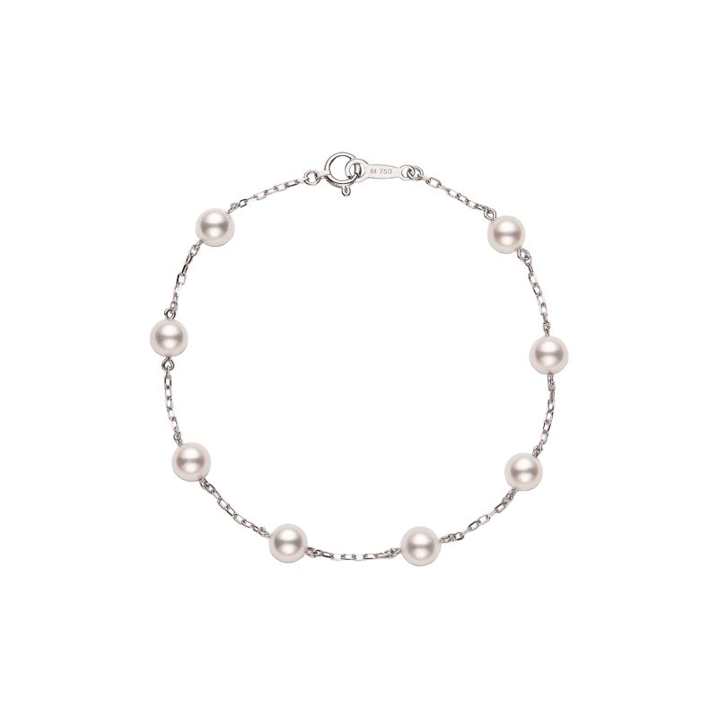 Mikimoto 18K White Gold Rhodium Plated Station Chain Bracelet